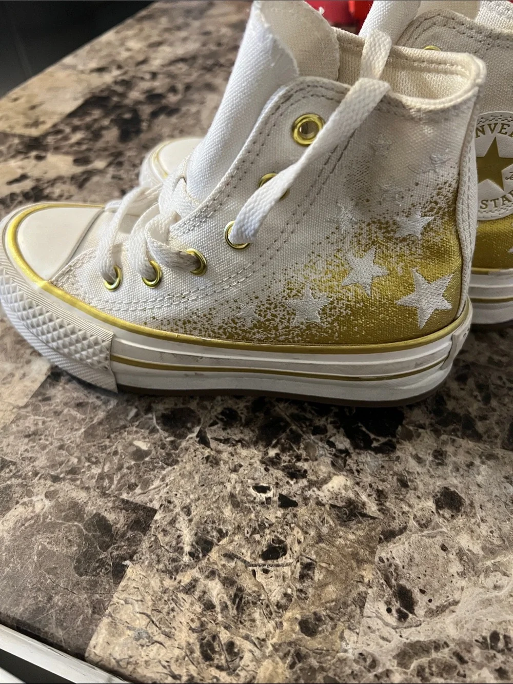 Converse White High Top Sneakers with Gold Details